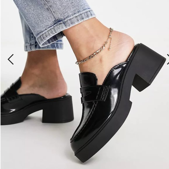 ASOS DESIGN Sina Chunky Heeled Loafer Mules in Black UK Size 4/ US Size 6.5 - Picture 10 of 11